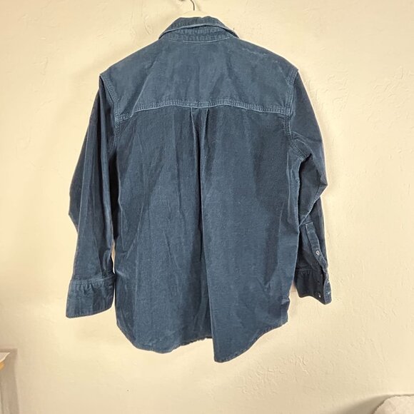 Everlane Womens Corduroy Button-Up Shirt Small Blue Long Sleeve Chest Pockets - Picture 2 of 7